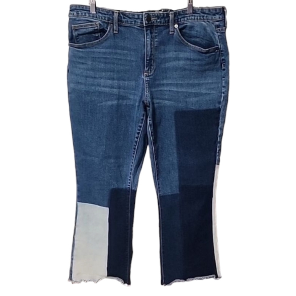 UNIVERSAL THREAD High Rise Kick Boot Crop Jeans 16 33 Patchwork Frayed Flare - Picture 3 of 12